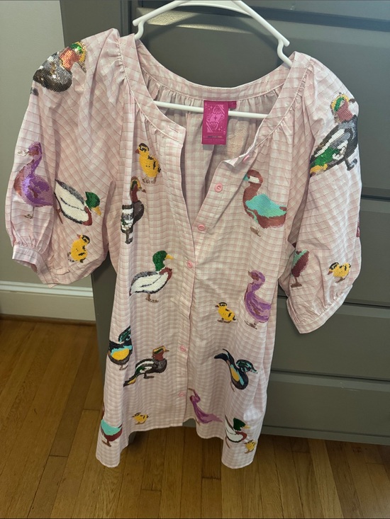 QUEEN OF SPARKLES Dresses & Skirts - QS Pink Embroidered Duck Button-Front dress